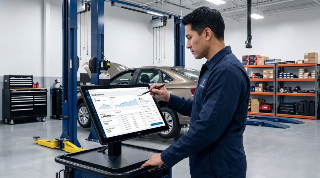 Autossimo digital platform interface for automotive workshops with VIN identification feature