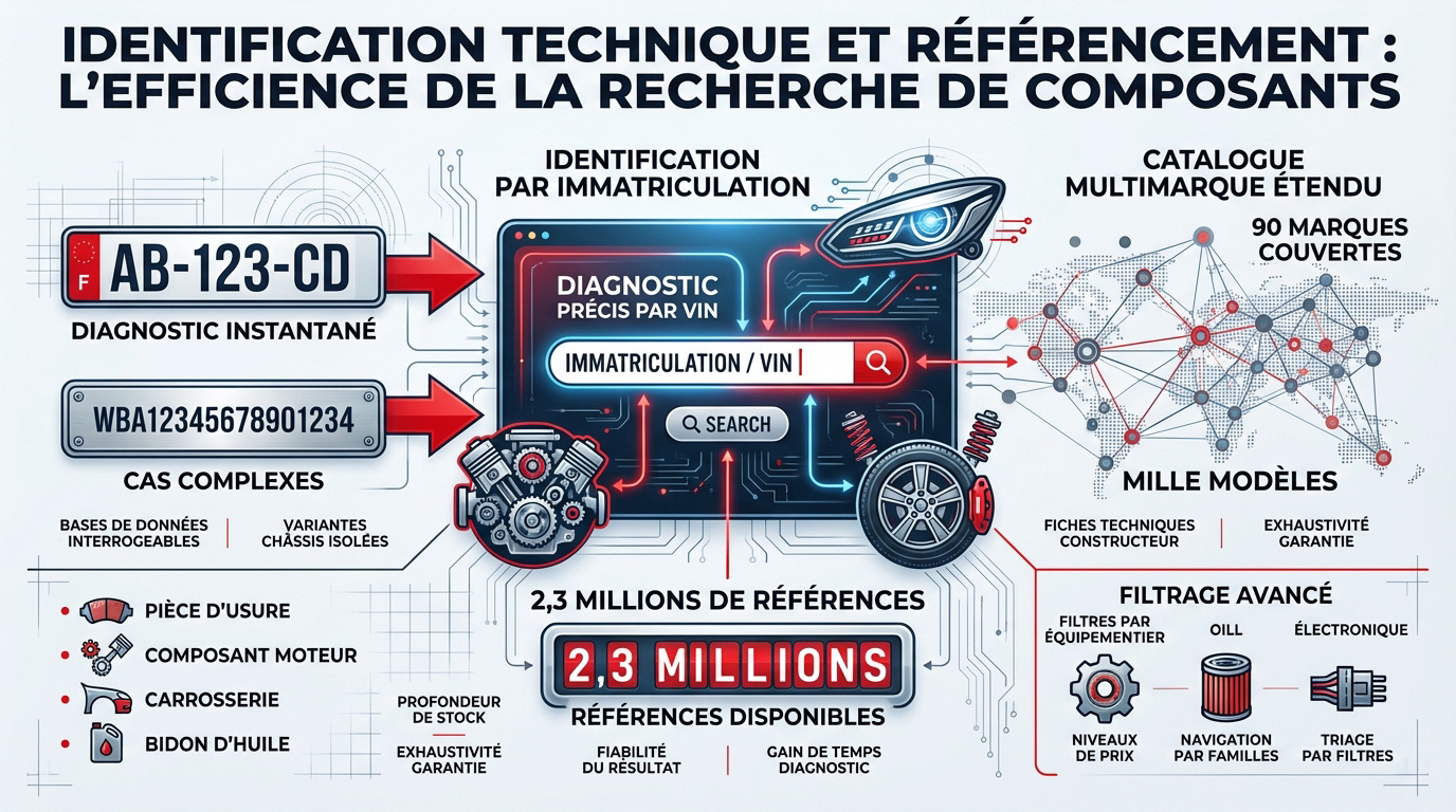 Interface de recherche technique Autossimo pour identification de pièces par immatriculation