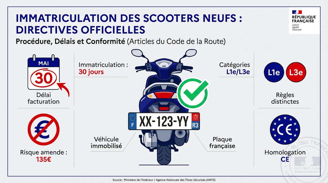Documents officiels et certificat de conformité pour l'immatriculation d'un scooter neuf