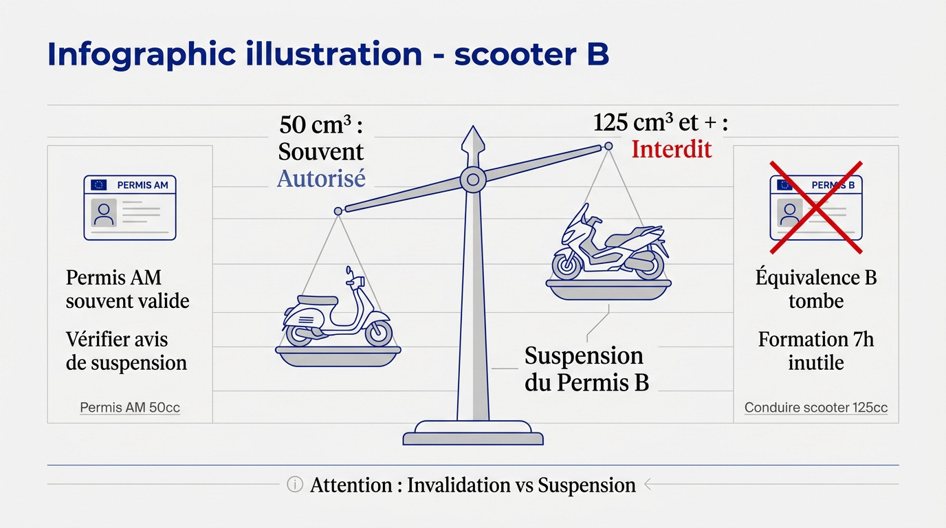 Comparaison des droits de conduite scooter 50cc et 125cc après suspension de permis B