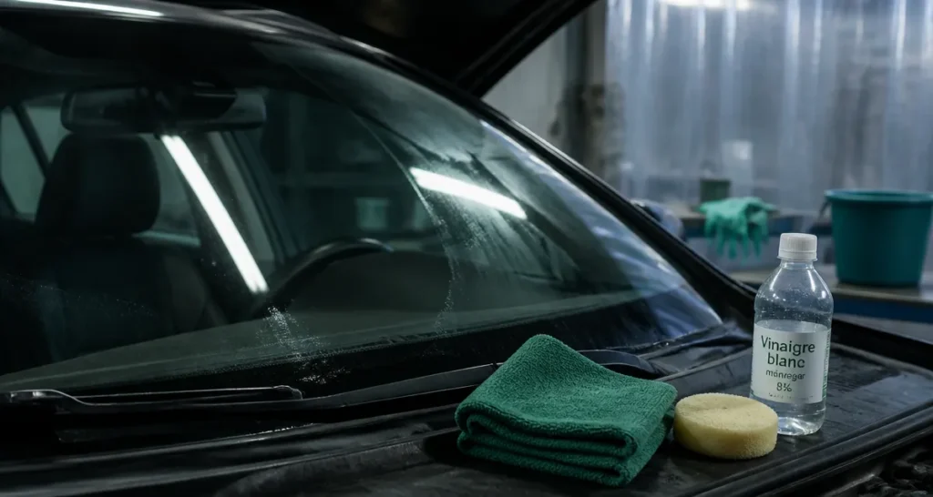 dégraisser pare brise : microfibre et vinaigre pour enlever les traces
