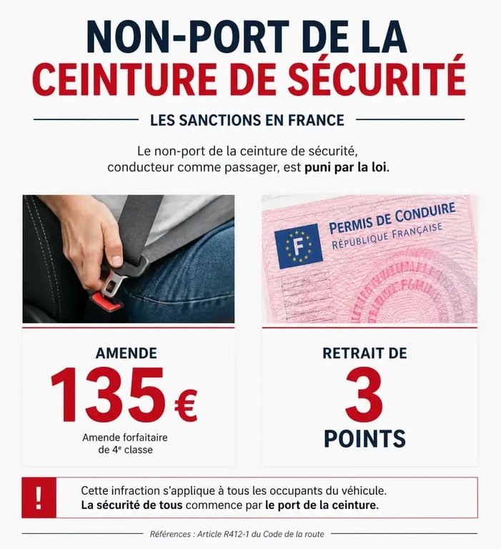 Infographie des sanctions pour amende non port de la ceinture en France