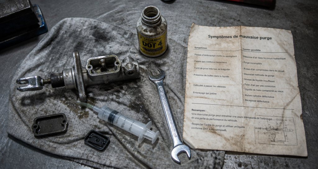 symptôme mauvaise purge embrayage établi outils