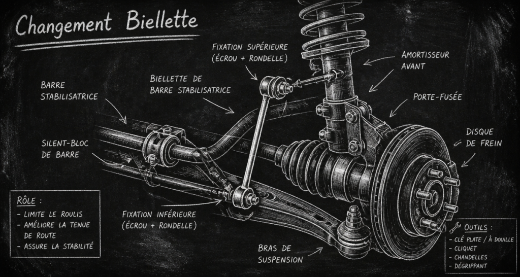 tarif changement biellette de barre stabilisatrice schéma suspension