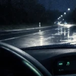 anti-slip regulation (ASR) : voyant clignotant sur tableau de bord, route mouillée la nuit