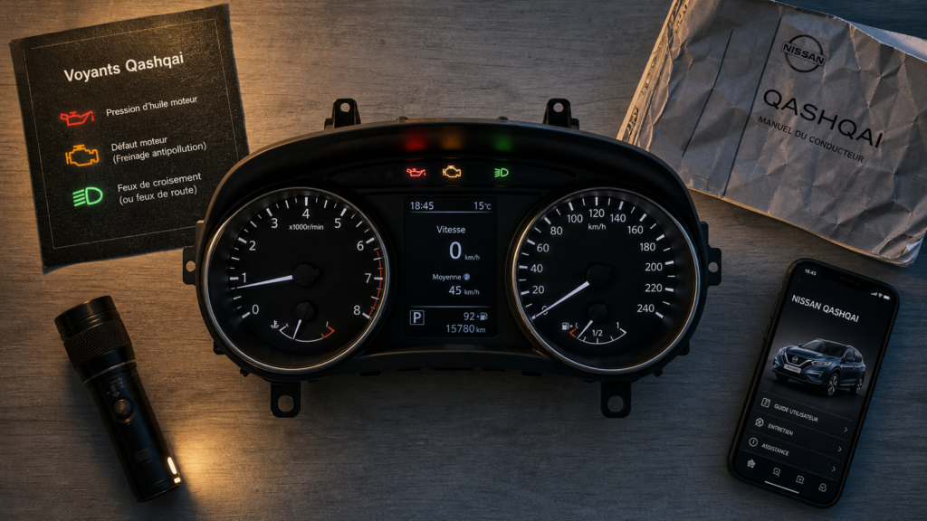 Signification voyant tableau de bord Nissan Qashqai : couleur rouge orange vert et quoi faire