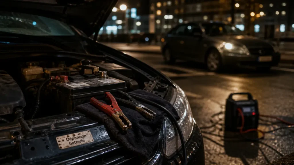 Batterie voiture a plat : dépannage et redémarrage avec pinces