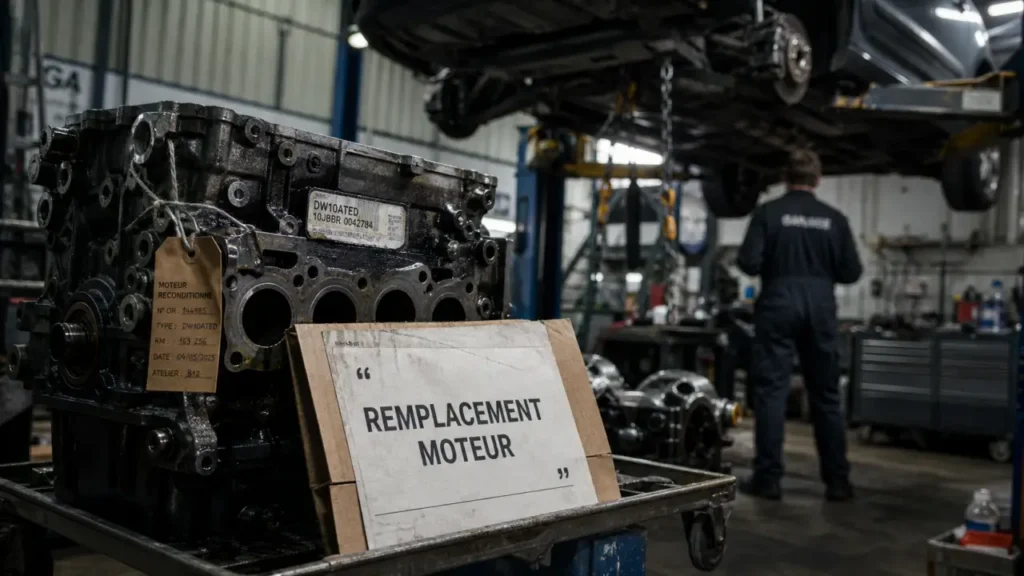Changer de moteur sur une voiture : bloc moteur reconditionné en atelier