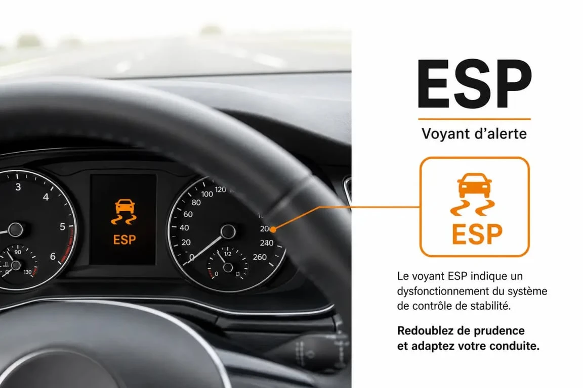 Voyant ESP voiture allumé sur tableau de bord