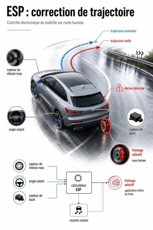 Comprendre l’ESP voiture avec schéma du fonctionnement et correction de trajectoire
