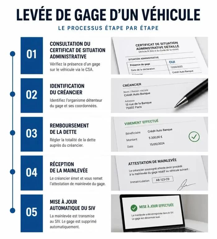 Processus étape par étape pour lever le gage d'un véhicule et obtenir un certificat de situation administrative vierge