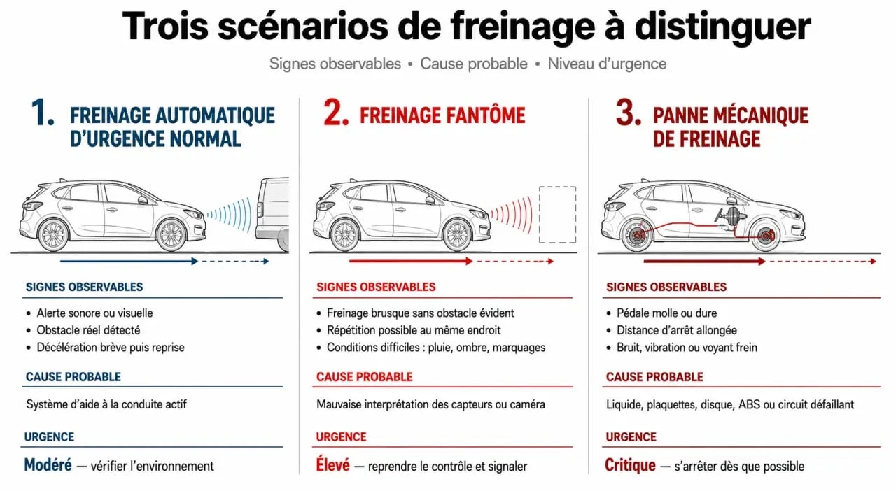 Voiture qui freine toute seule : comparaison entre freinage fantôme et panne mécanique