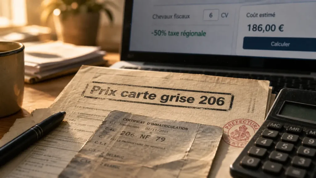 Prix carte grise 206 : calcul 4 à 7 CV, -50% après 10 ans