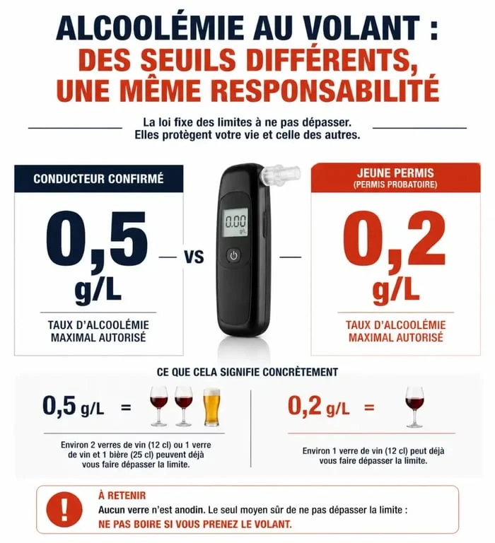Comparaison des seuils d'alcoolémie pour jeune permis et conducteur confirmé
