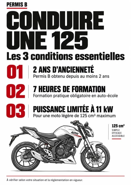 Conditions pour conduire une moto 125 avec un permis B : ancienneté et formation