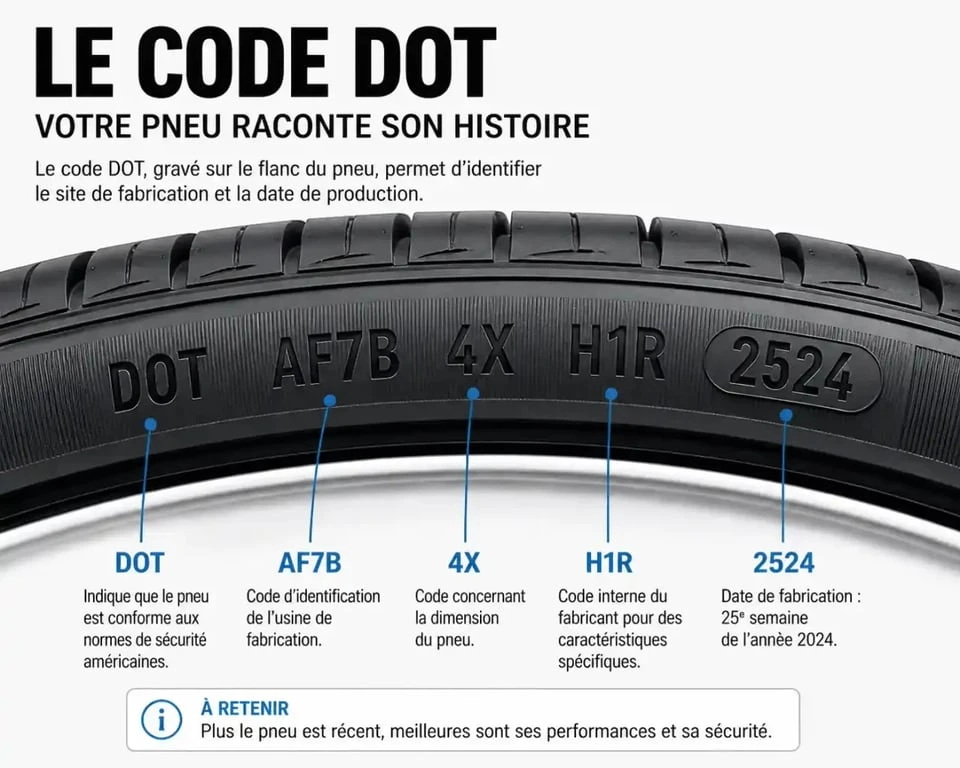 Localisation du code DOT et date de fabrication pneu Michelin sur le flanc du pneu