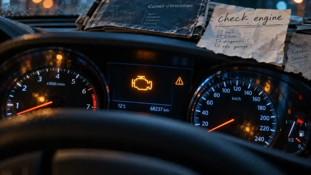 Logo moteur voiture allumé : stop et diagnostic