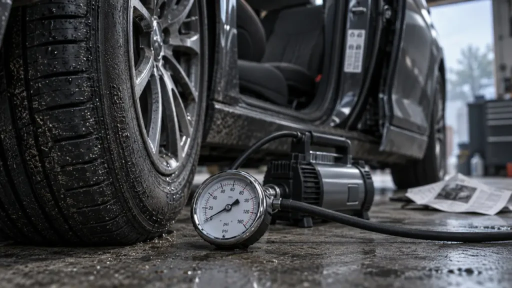 Pression des pneus voiture : lire sur la voiture, pas le flanc