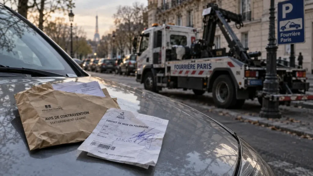 Prix fourrière Paris : 150 € d’enlèvement, documents et reçu sur un capot
