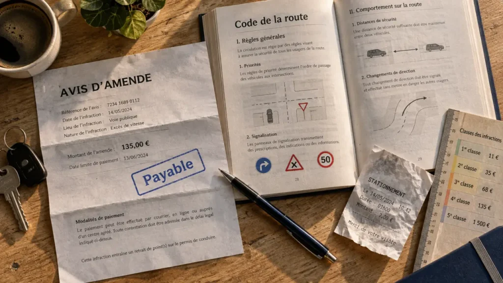 Infraction code de la route : amende, classes et points sur papier