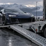 Remorque pour transporter une voiture basculante, rampes et voiture en chargement
